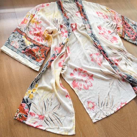 BILLABONG Fire Nights Boho Floral Beach Swim Cover Up Open Front Kimono Size S/M - Picture 8 of 10